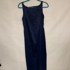 Y2K Vintage CDC Full Length Beaded Boatneck Sheath in Rich Navy.  Size 10